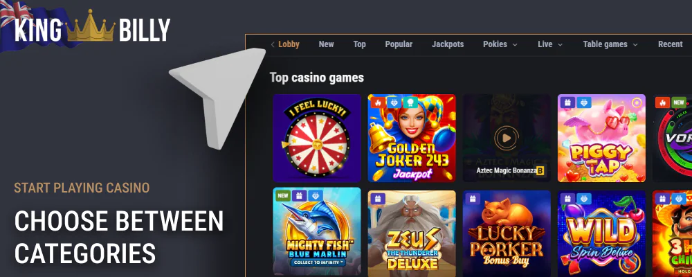 Select a category of Billy the King casino