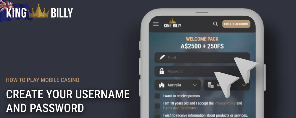 Enter your username and password in the King Billy form