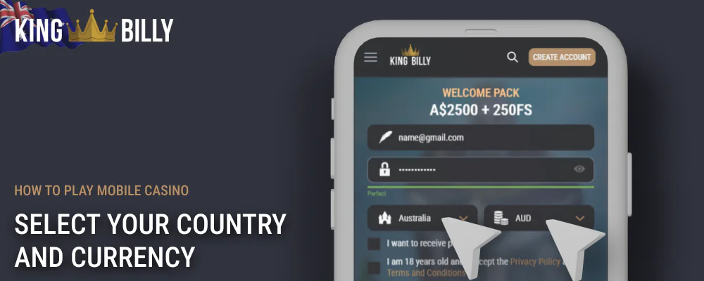 Choose your country and currency to register for Billy the King